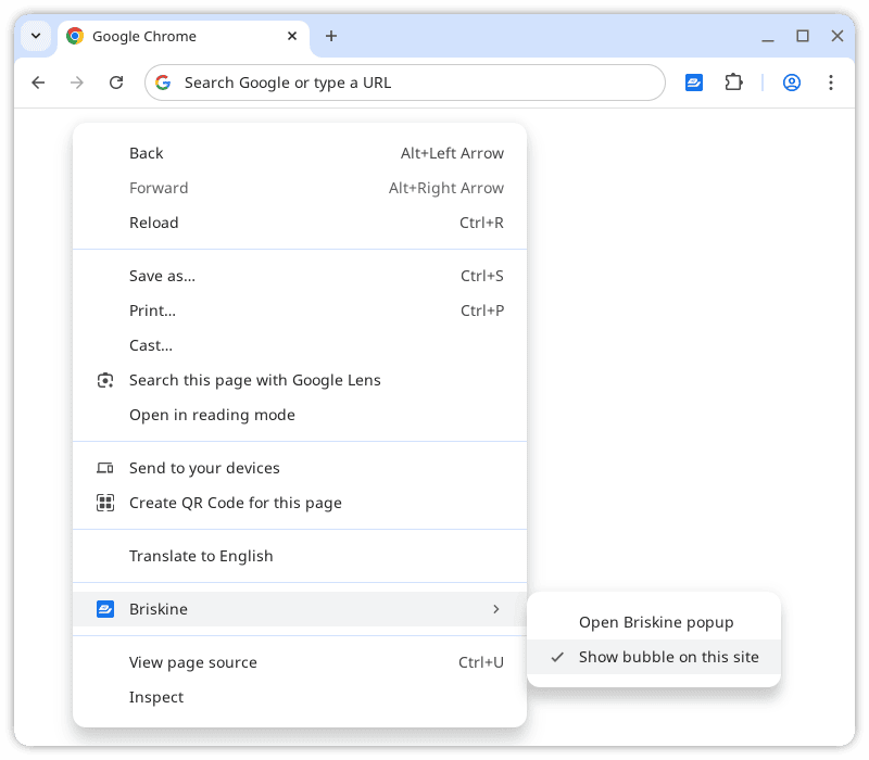 Enabling the Briskine Bubble on any website.